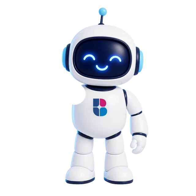 Friendly robot mascot waving hello